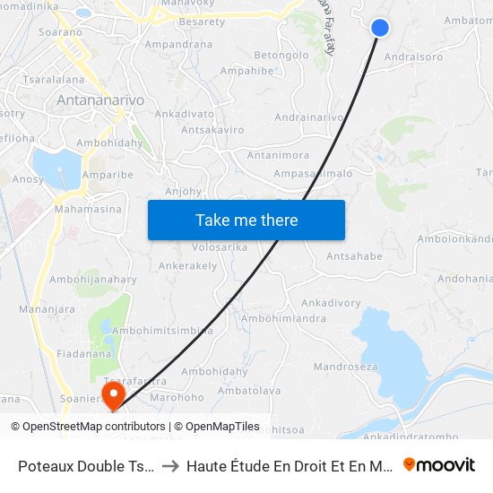 Poteaux Double Tsarahonenana to Haute Étude En Droit Et En Management (Hedm) map