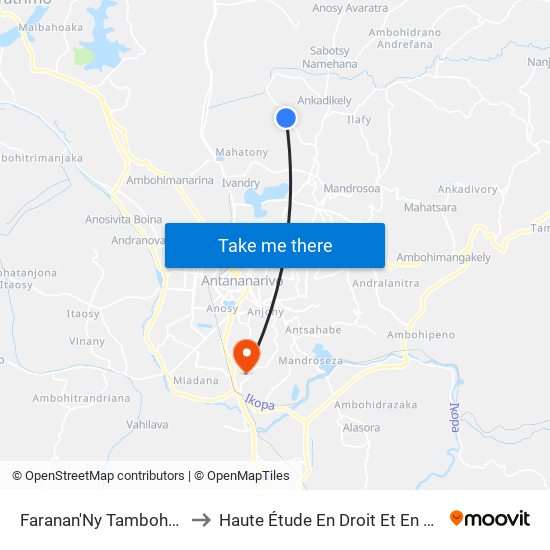 Faranan'Ny Tamboho Antanandrano to Haute Étude En Droit Et En Management (Hedm) map