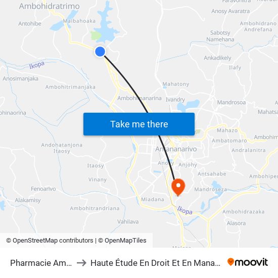 Pharmacie Ambohibao to Haute Étude En Droit Et En Management (Hedm) map