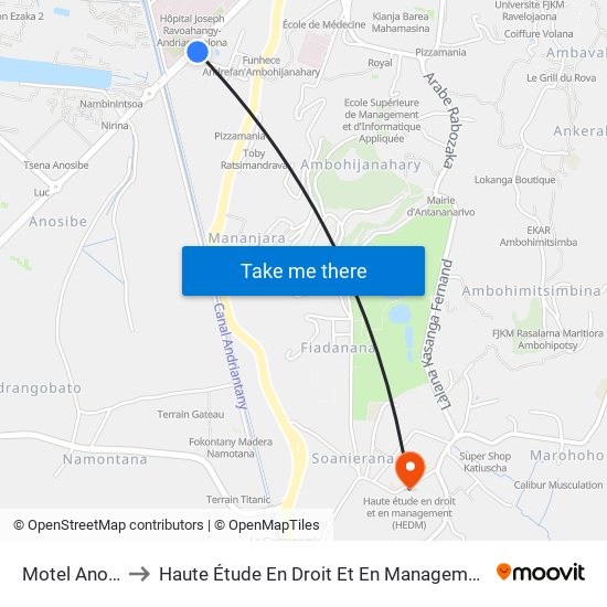 Motel Anosibe to Haute Étude En Droit Et En Management (Hedm) map