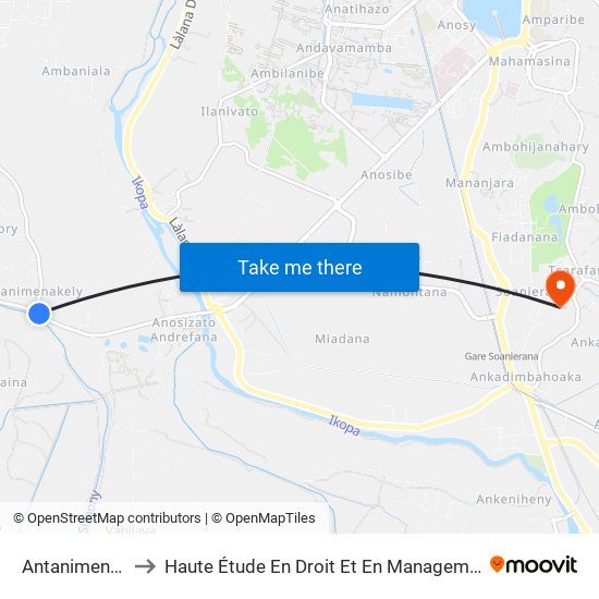 Antanimenakely to Haute Étude En Droit Et En Management (Hedm) map