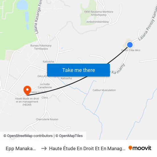 Epp Manakambahiny to Haute Étude En Droit Et En Management (Hedm) map