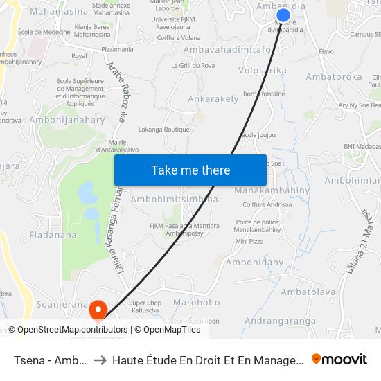 Tsena - Ambanidia to Haute Étude En Droit Et En Management (Hedm) map