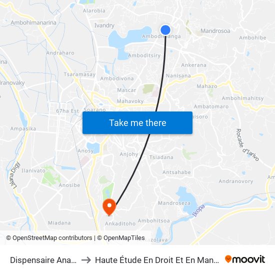 Dispensaire Analamahitsy to Haute Étude En Droit Et En Management (Hedm) map