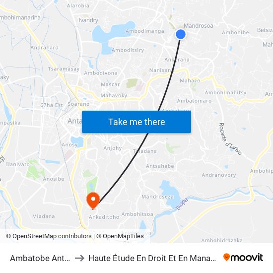 Ambatobe Antampony to Haute Étude En Droit Et En Management (Hedm) map