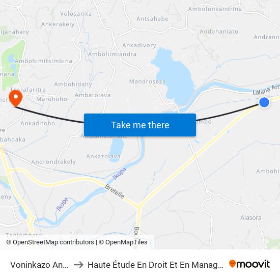 Voninkazo Ankazobe to Haute Étude En Droit Et En Management (Hedm) map