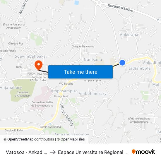 Vatosoa - Ankadindramamy to Espace Universitaire Régional De L'Océan Indien map