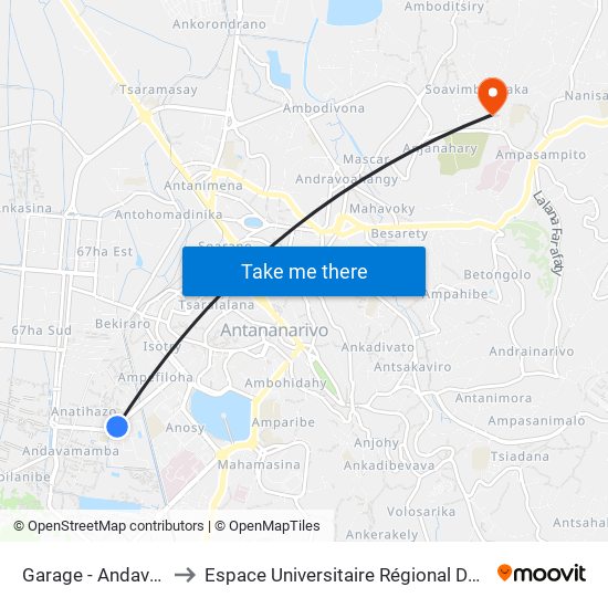 Garage - Andavamamba to Espace Universitaire Régional De L'Océan Indien map