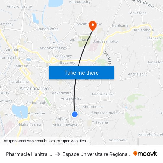 Pharmacie Hanitra - Antsakaviro to Espace Universitaire Régional De L'Océan Indien map