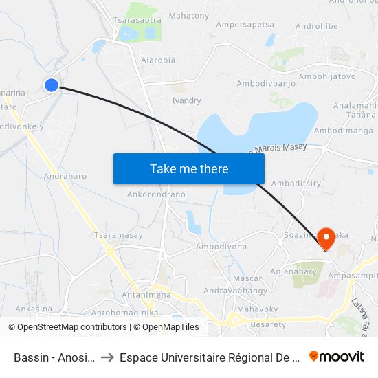 Bassin - Anosivavaka to Espace Universitaire Régional De L'Océan Indien map