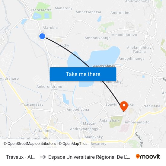 Travaux - Alarobia to Espace Universitaire Régional De L'Océan Indien map
