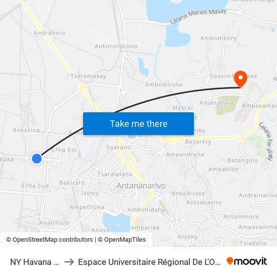 NY Havana 67ha to Espace Universitaire Régional De L'Océan Indien map
