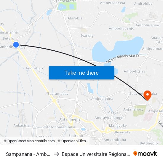 Sampanana - Ambodivoronkely to Espace Universitaire Régional De L'Océan Indien map