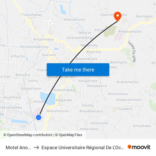 Motel Anosibe to Espace Universitaire Régional De L'Océan Indien map