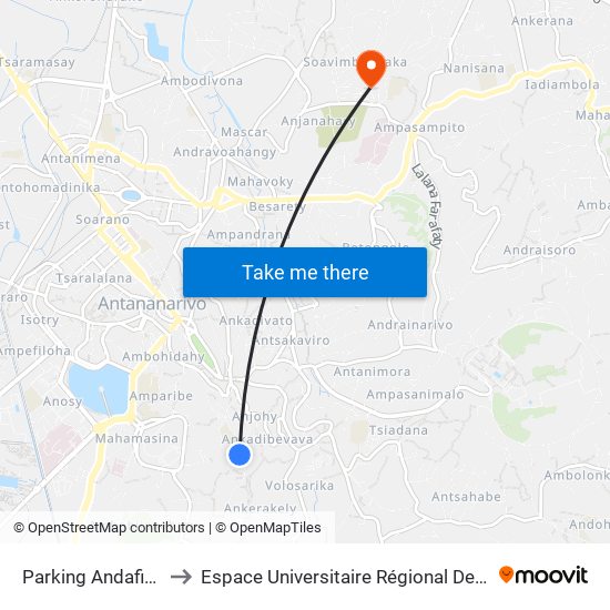 Parking Andafiavaratra to Espace Universitaire Régional De L'Océan Indien map