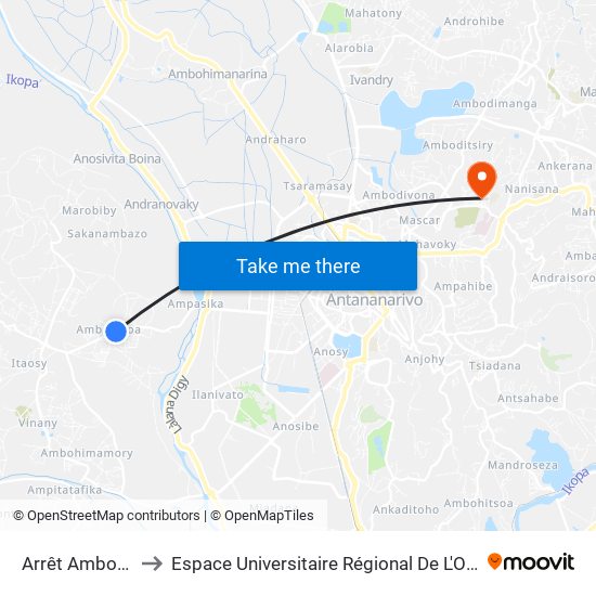 Arrêt Ambonisoa to Espace Universitaire Régional De L'Océan Indien map