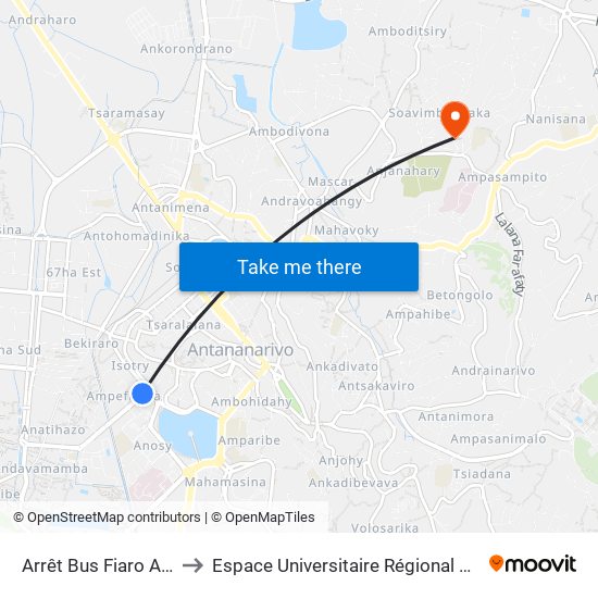 Arrêt Bus Fiaro Ampefiloha to Espace Universitaire Régional De L'Océan Indien map