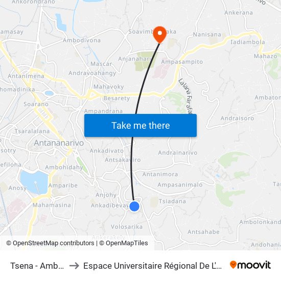 Tsena - Ambanidia to Espace Universitaire Régional De L'Océan Indien map