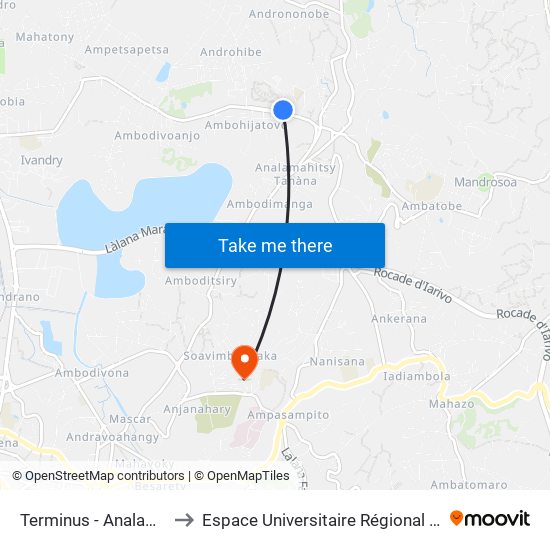 Terminus  - Analamahitsy Cité to Espace Universitaire Régional De L'Océan Indien map