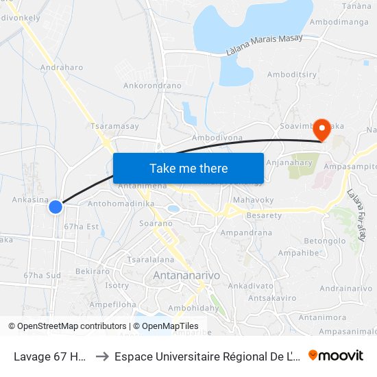 Lavage 67 Ha Nord to Espace Universitaire Régional De L'Océan Indien map