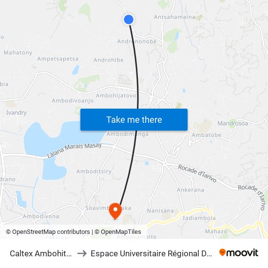 Caltex Ambohitrarahaba to Espace Universitaire Régional De L'Océan Indien map
