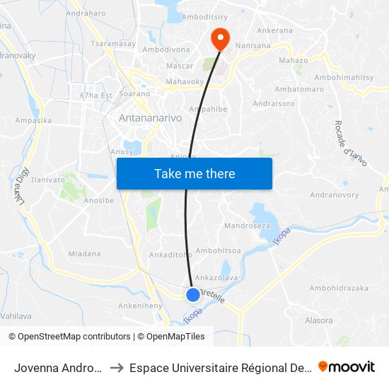 Jovenna Androndrakely to Espace Universitaire Régional De L'Océan Indien map