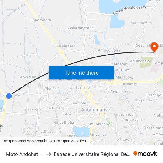 Moto Andohatapenaka to Espace Universitaire Régional De L'Océan Indien map
