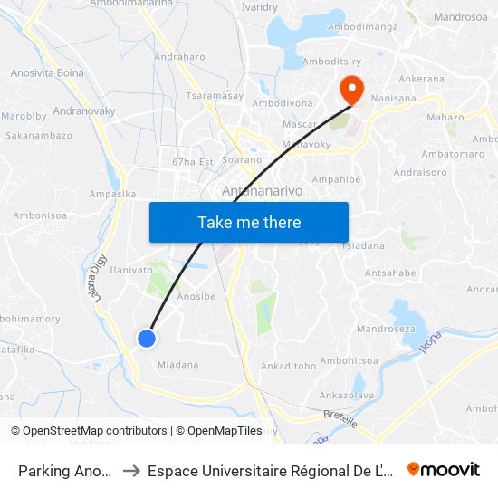 Parking Anosizato to Espace Universitaire Régional De L'Océan Indien map