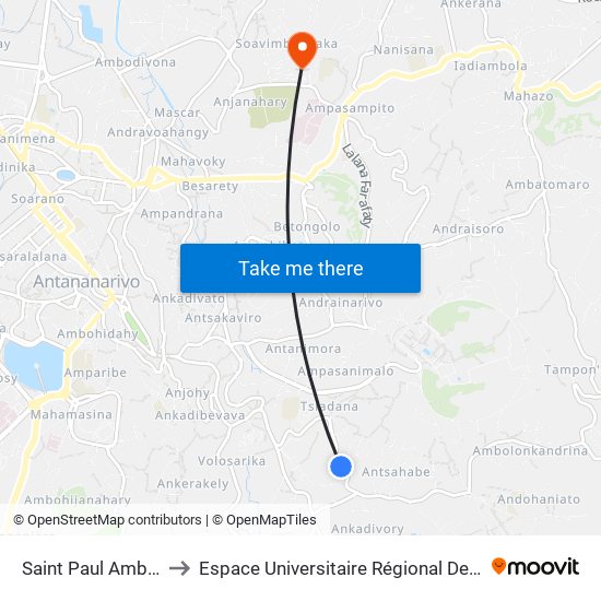 Saint Paul Ambatoroka to Espace Universitaire Régional De L'Océan Indien map