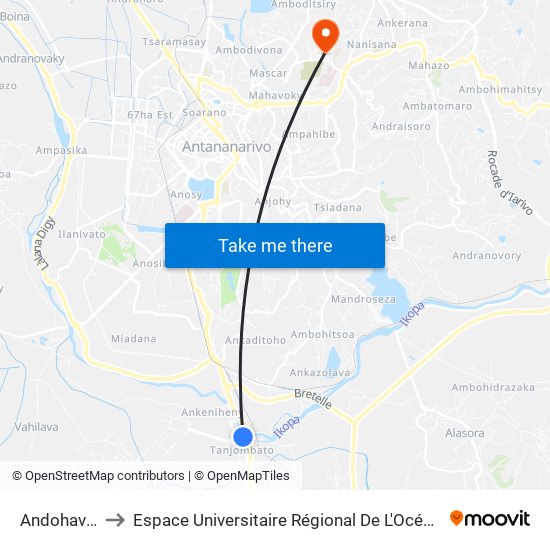 Andohavato to Espace Universitaire Régional De L'Océan Indien map