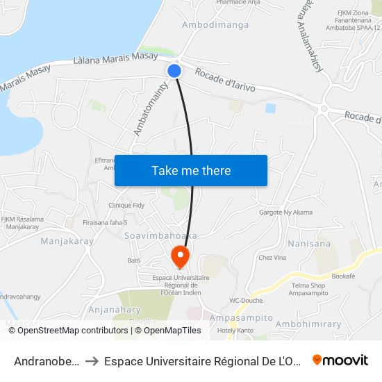 Andranobevava to Espace Universitaire Régional De L'Océan Indien map