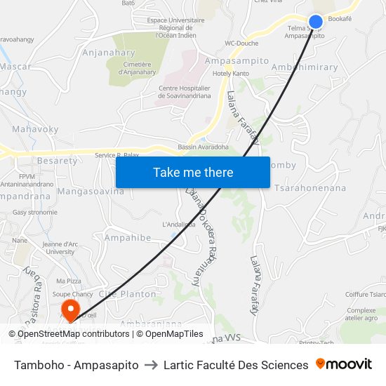 Tamboho - Ampasapito to Lartic Faculté Des Sciences map