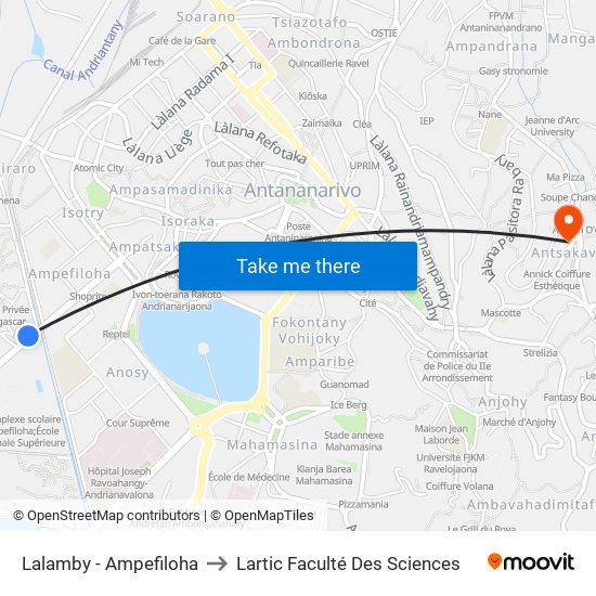 Lalamby - Ampefiloha to Lartic Faculté Des Sciences map