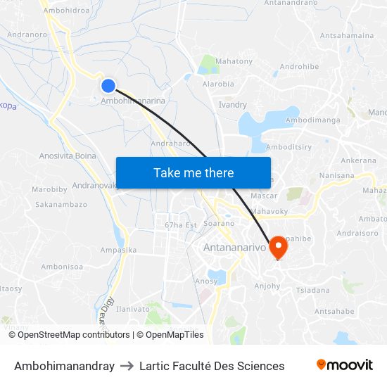 Ambohimanandray to Lartic Faculté Des Sciences map