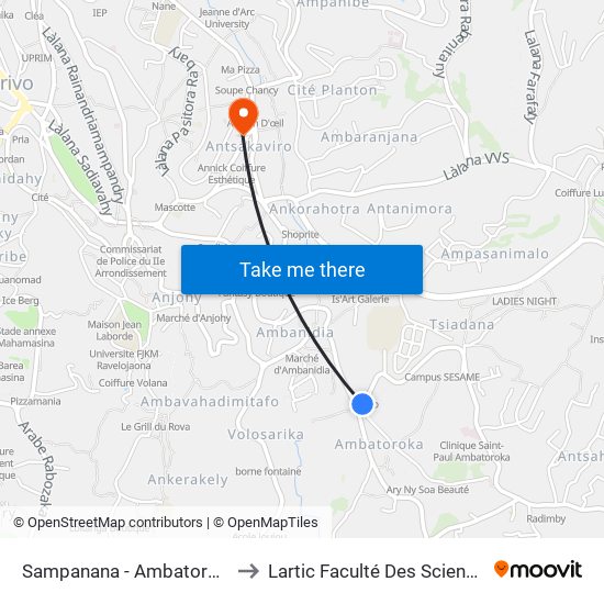 Sampanana - Ambatoroka to Lartic Faculté Des Sciences map