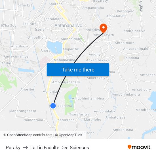 Paraky to Lartic Faculté Des Sciences map