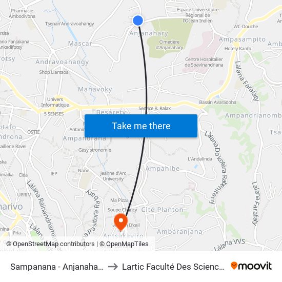 Sampanana - Anjanahary to Lartic Faculté Des Sciences map