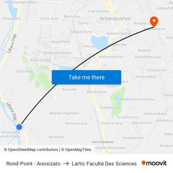 Rond-Point - Anosizato to Lartic Faculté Des Sciences map