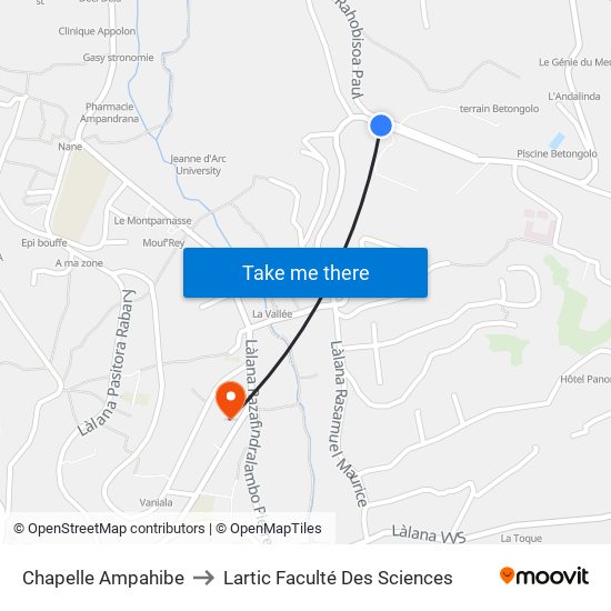 Chapelle Ampahibe to Lartic Faculté Des Sciences map