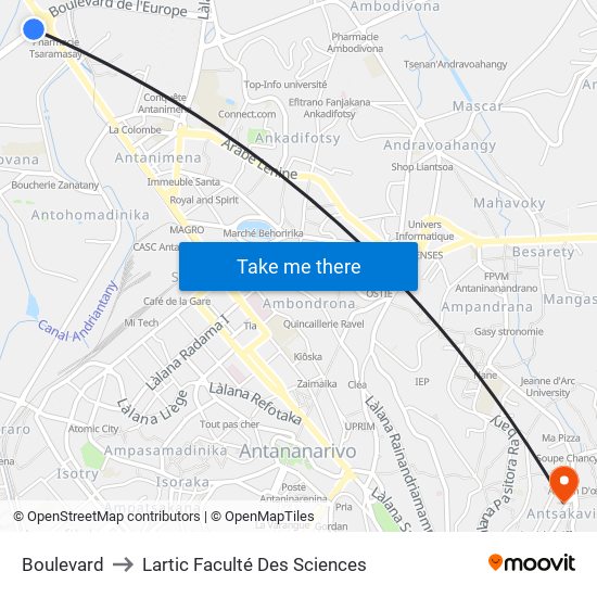 Boulevard to Lartic Faculté Des Sciences map