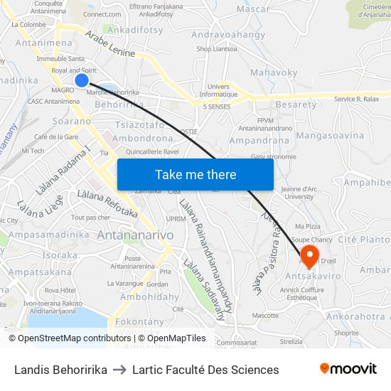 Landis Behoririka to Lartic Faculté Des Sciences map