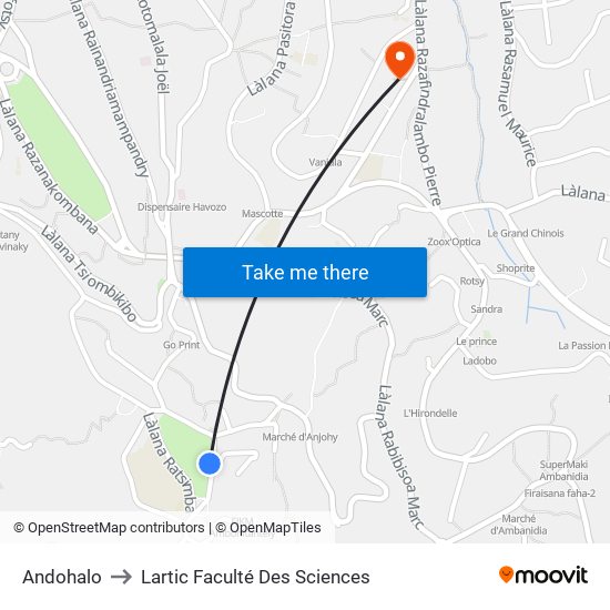 Andohalo to Lartic Faculté Des Sciences map