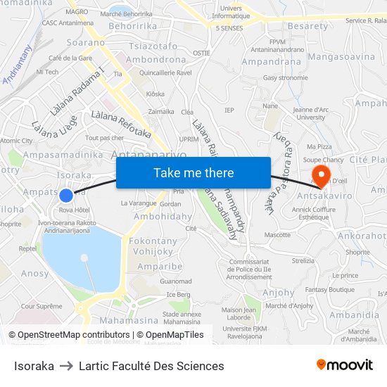Isoraka to Lartic Faculté Des Sciences map
