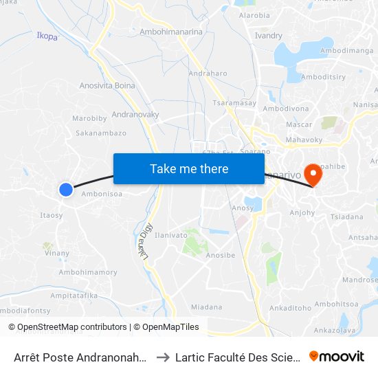 Arrêt Poste Andranonahoatra to Lartic Faculté Des Sciences map