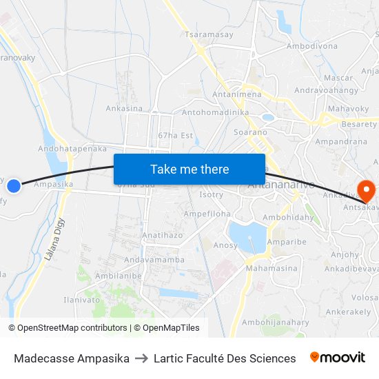 Madecasse Ampasika to Lartic Faculté Des Sciences map