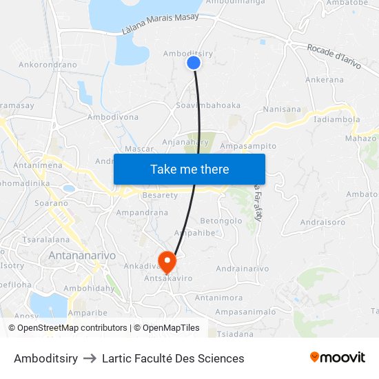 Amboditsiry to Lartic Faculté Des Sciences map