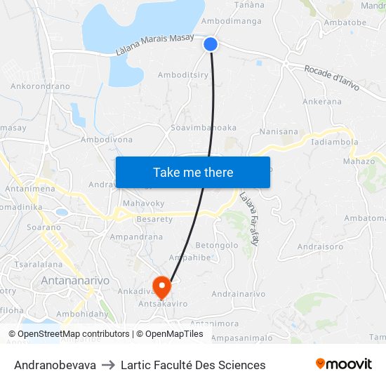 Andranobevava to Lartic Faculté Des Sciences map