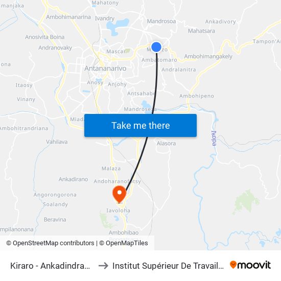 Kiraro - Ankadindramamy to Institut Supérieur De Travail Social map