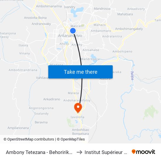 Ambony Tetezana - Behoririka - Avy Any Ankadifotsy to Institut Supérieur De Travail Social map