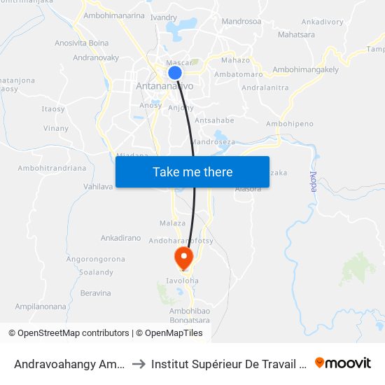 Andravoahangy Ambony to Institut Supérieur De Travail Social map